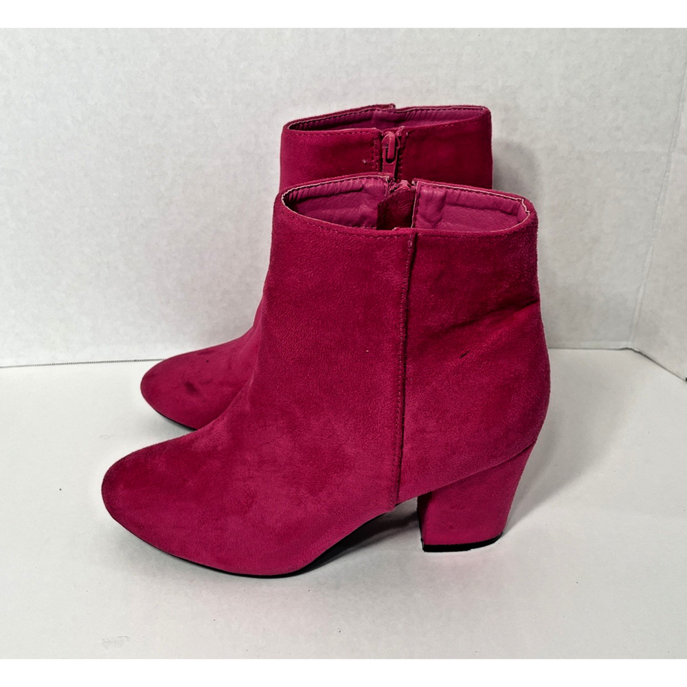 Allegra K Fuchsia Suede Block Heel Ankle Booties